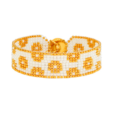 Brazalete Telar Dorado Delgado Rondanas Perla